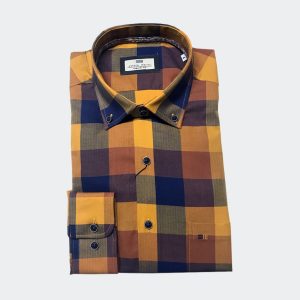 Camisa manga larga de cuadros mostaza