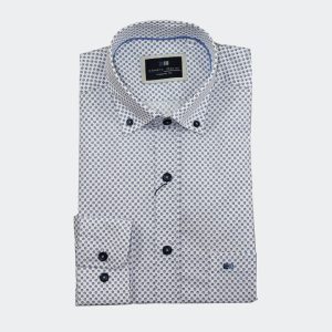 Camisa hombre TELA fina manga larga con pequeña muestra ‘redonditas’ azules