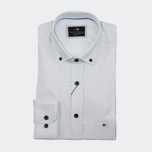 Camisa hombre TELA fina manga larga pequeña muestra semi círculos en azul y beig