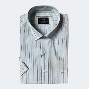 Camisa manga corta hombre en rallas azules combinada en amarillo o verde