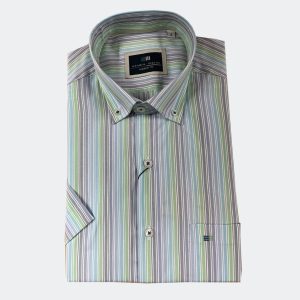 Camisa managa corta hombre en rayas de colores