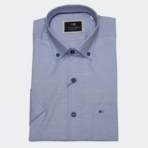 Camisa hombre manga corta de color liso con pequeña muestra a tono