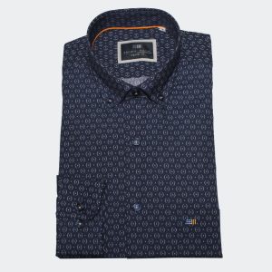 Camisa hombre manga larga TELA en marino con círculos y topitos