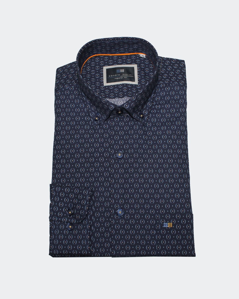 Camisa hombre manga larga TELA en marino con círculos y topitos - Imagen 2