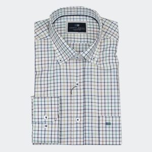 Camisa hombre manga larga VIELLA fondo crudo cuadros colorines