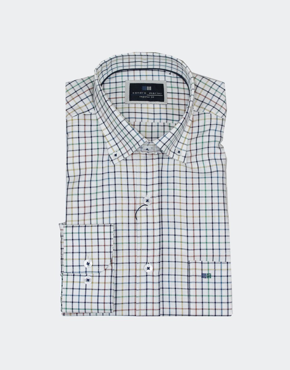 Camisa hombre manga larga VIELLA fondo crudo cuadros colorines - Imagen 2