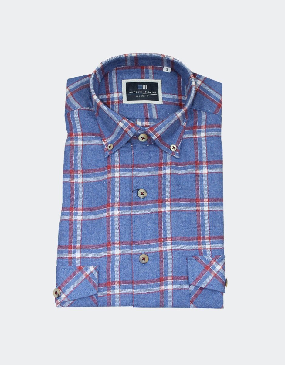 Camisa hombre manga larga FRANELA de fondo color con cuadros medianos con dos bolsillos