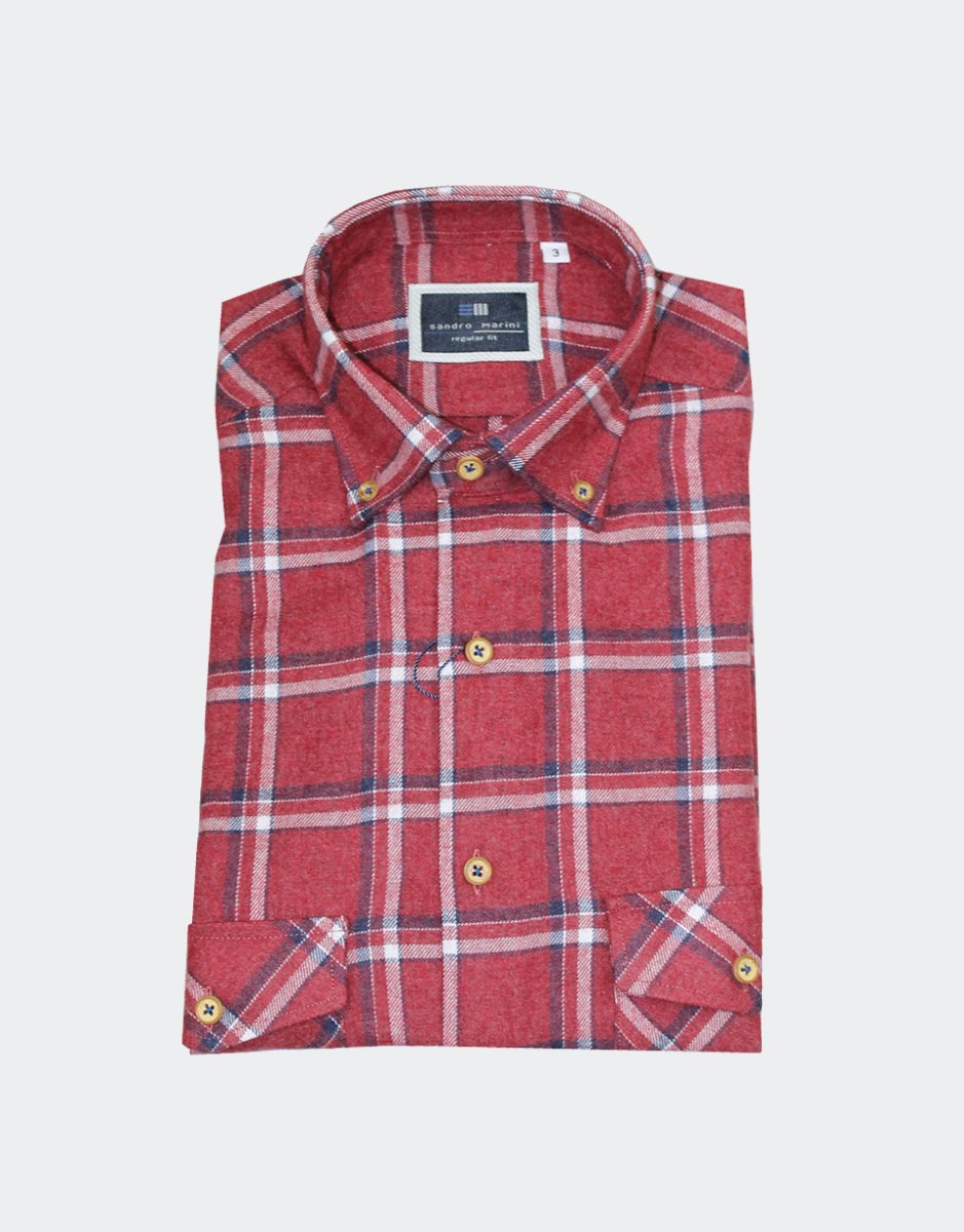 Camisa hombre manga larga FRANELA de fondo color con cuadros medianos con dos bolsillos - Imagen 3