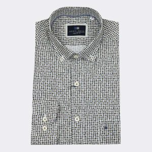 Camisa hombre TELA fina manga larga estampadita en tonos marrones y grises