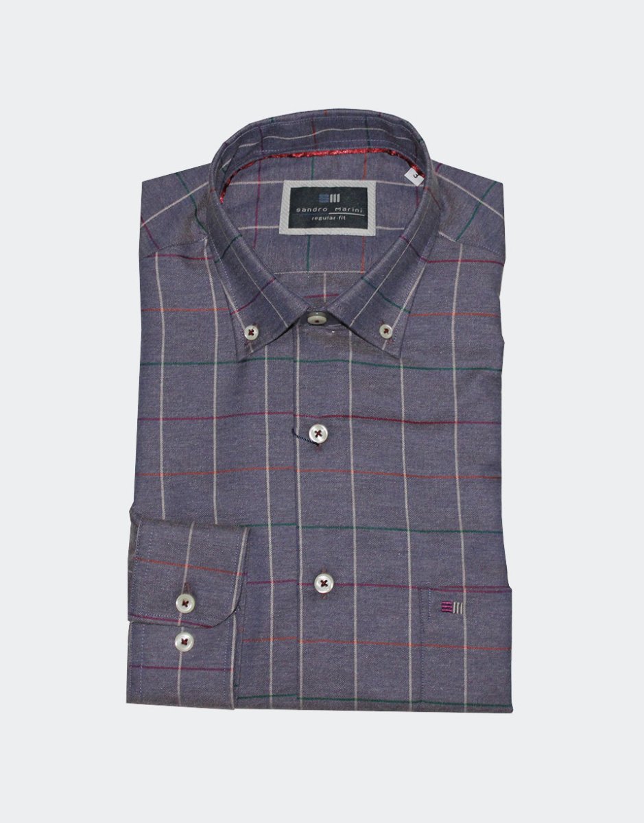 Camisa hombre manga larga VIELLA fondo color cuadro fino grande - Imagen 4
