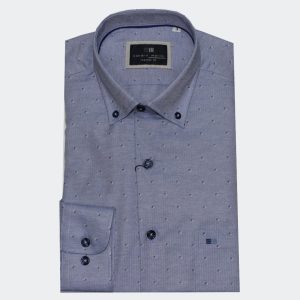 Camisa hombre manga larga VIELLA semi lisa azul con pequeño detalle