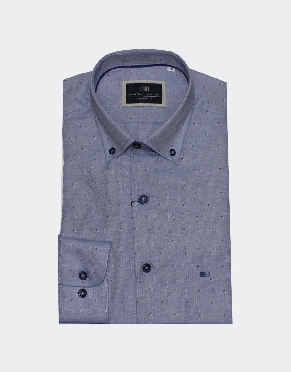 Camisa hombre manga larga VIELLA semi lisa azul con pequeño detalle - Imagen 2