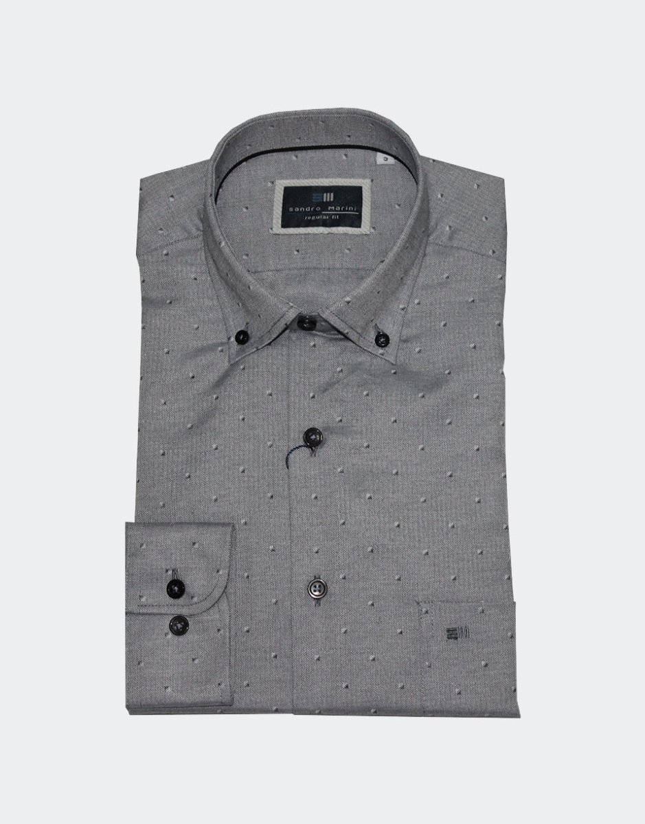 Camisa hombre manga larga VIELLA semi lisa azul con pequeño detalle - Imagen 3