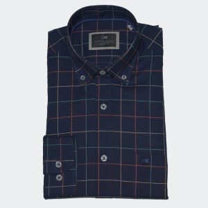Camisa hombre vestir azul marino con cuadro fino de colores