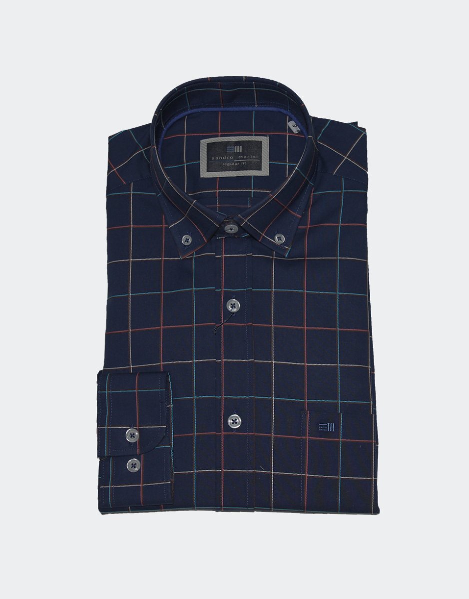 Camisa hombre vestir azul marino con cuadro fino de colores