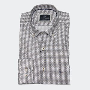 Camisa hombre vestir semicirculos marrón y azul