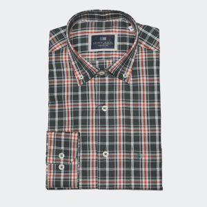 Camisa hombre viella de cuadros medianos en verde y naranja