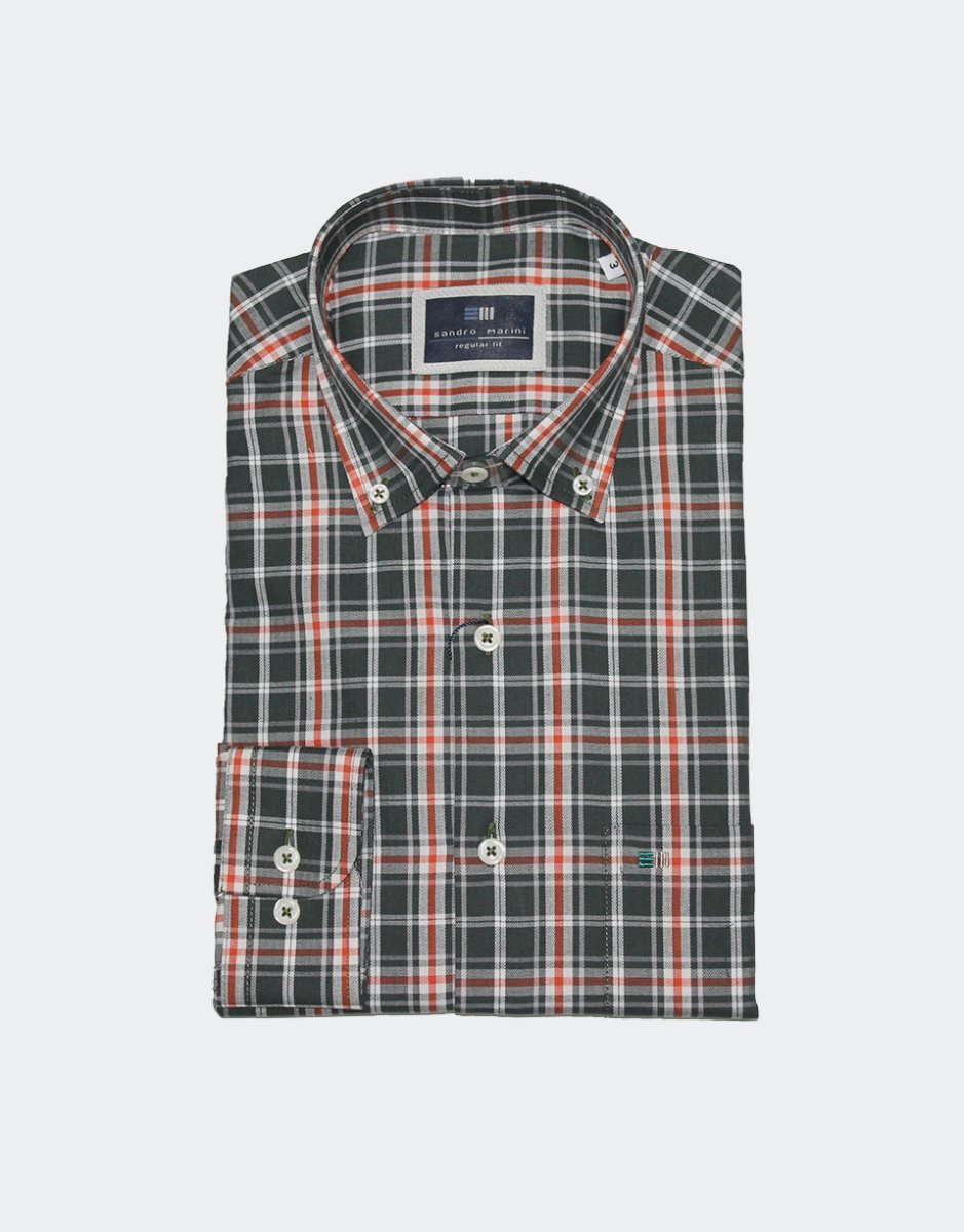 Camisa hombre viella de cuadros medianos en verde y naranja