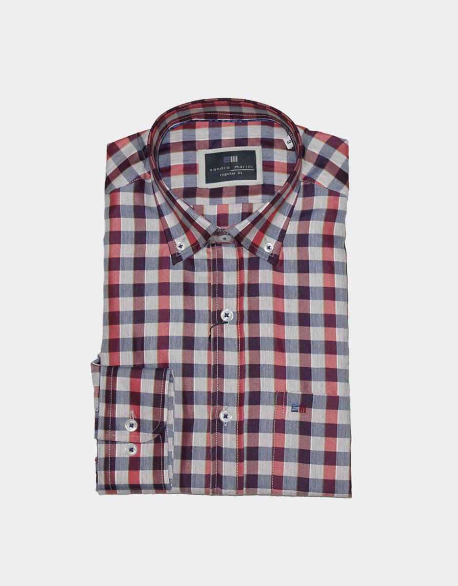 Camisa hombre viella de cuadros en crudo, rojo y marino - Imagen 3