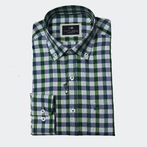 Camisa hombre viella de cuadros en crudo, rojo y marino