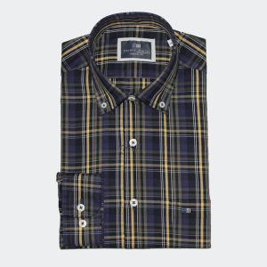 Camisa hombre viella de cuadros en marino y amarillo