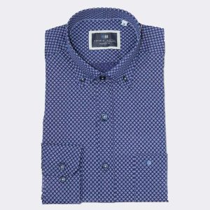 Camisa hombre TELA fina manga larga azul marino estampadito ‘rombos’ color azules más claros