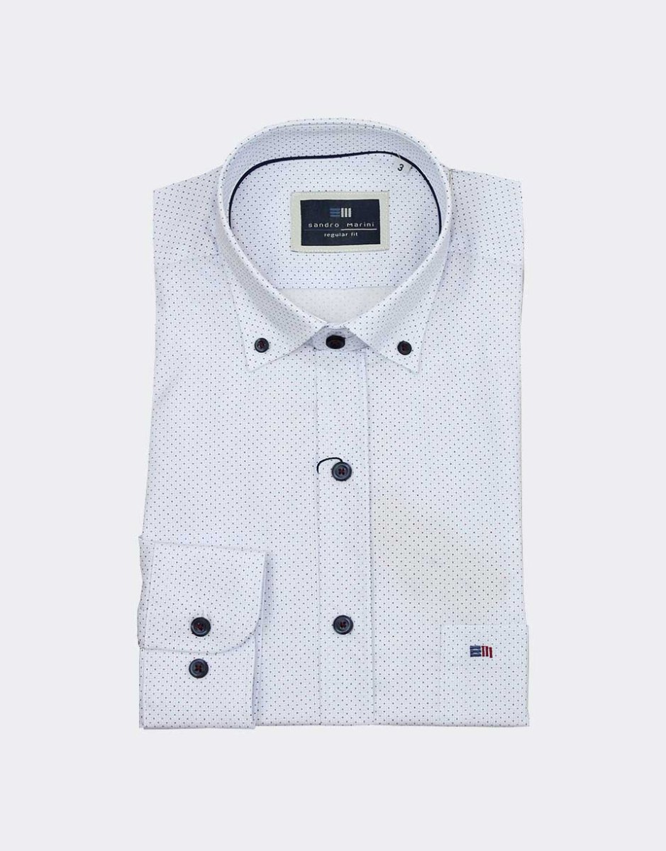 Camisa hombre TELA fina manga larga cuadro fino azul con puntitos en granate y azul