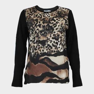 Jersey de mujer punto cuello redondo delantero estampado ‘animal print’