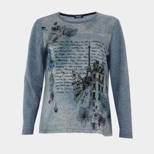 Camiseta de mujer punto cuello redondo estampado delantero ‘poema Torre Eiffel’