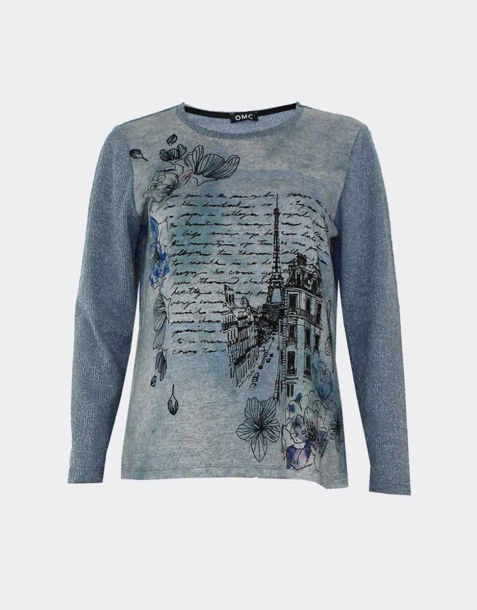 Camiseta de mujer punto cuello redondo estampado delantero ‘poema Torre Eiffel’