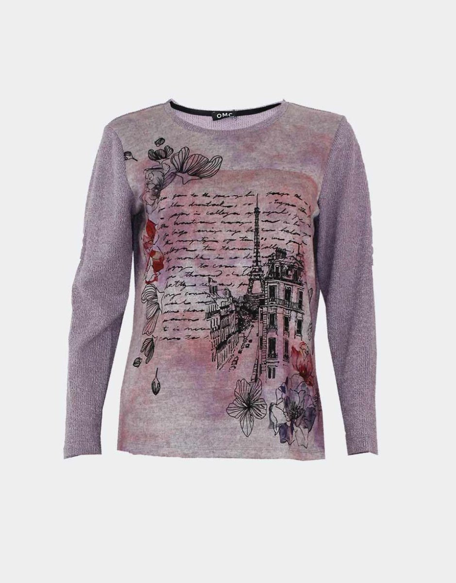 Camiseta de mujer punto cuello redondo estampado delantero ‘poema Torre Eiffel’ - Imagen 3