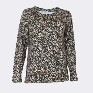 Camiseta mujer punto ABIERTA cuello redondo, estampado ‘granos de arroz’