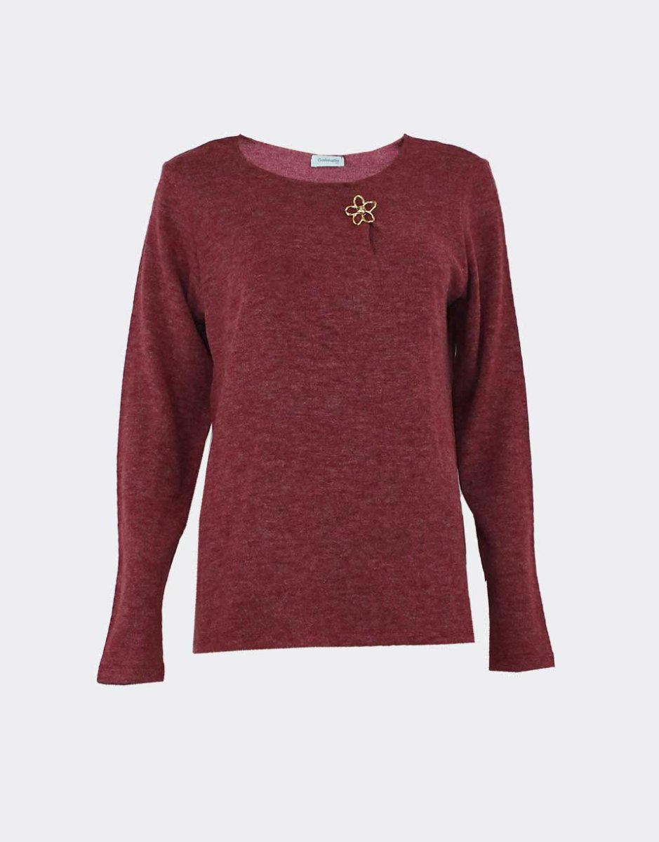 Camiseta mujer cuello redondo punto con detalle broche flor - Imagen 3