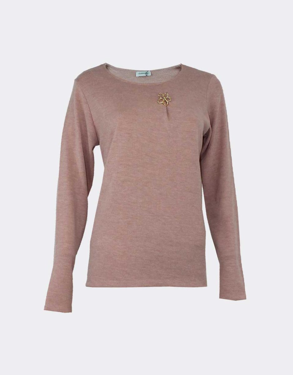 Camiseta mujer cuello redondo punto con detalle broche flor - Imagen 4