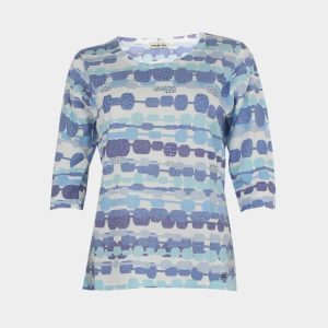 Jersey mujer punto manga 3/4 escote redondo estampado ‘nubes’ azules con detalle brillantitos