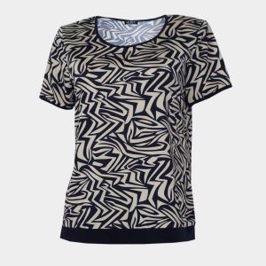 Camiseta mujer punto manga corta estampado ‘bicolor’
