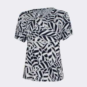 Camiseta mujer punto manga corta cuello redondo estampado marino y blanco