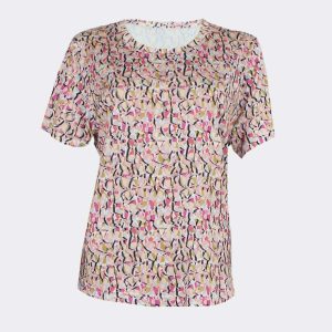 Camiseta mujer punto manga corta cuello redondo estampado en rosados