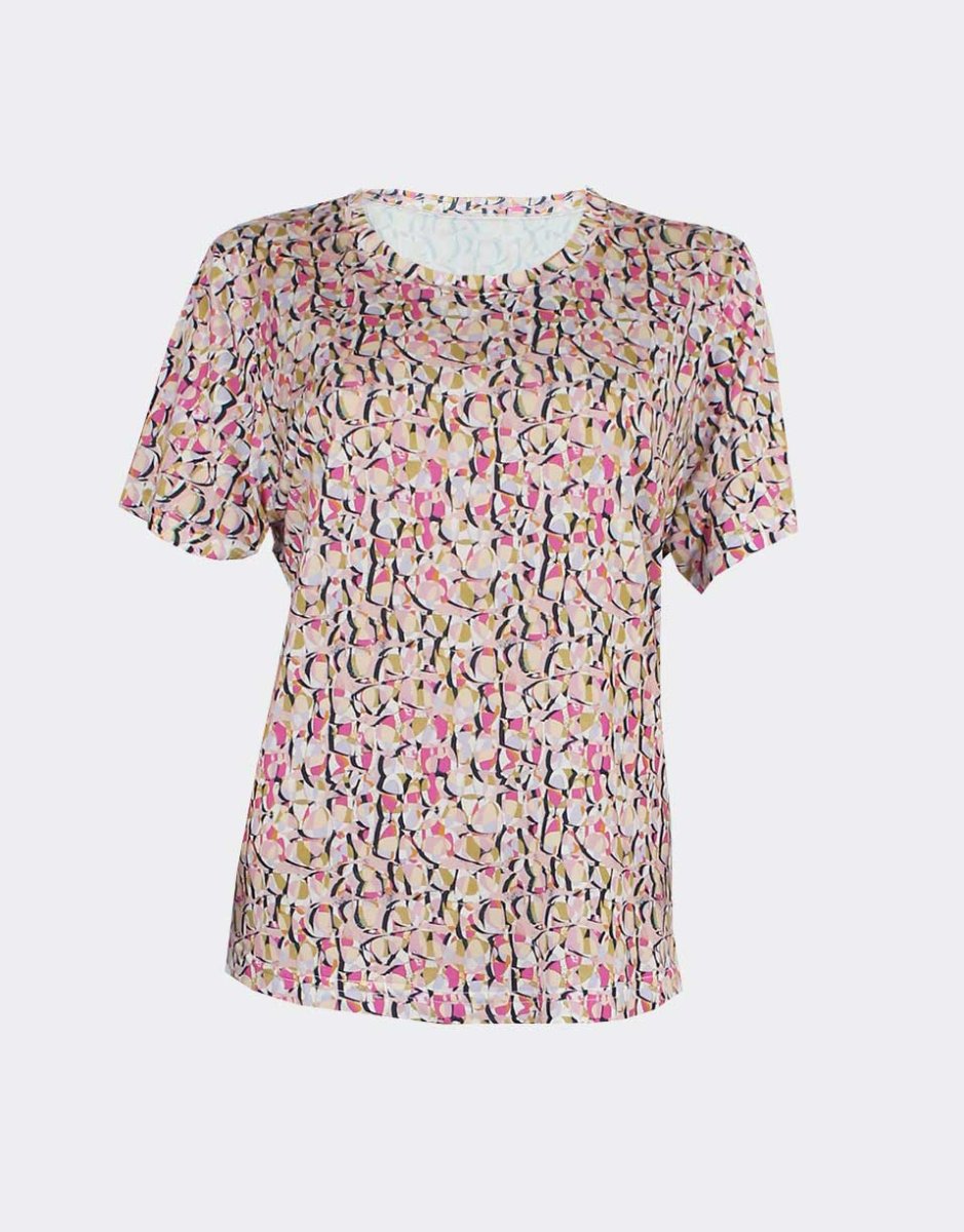 Camiseta mujer punto manga corta cuello redondo estampado en rosados - Imagen 2