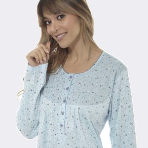 Camisón mujer en punto felpa con tapeta botones y canesú estampado corazones