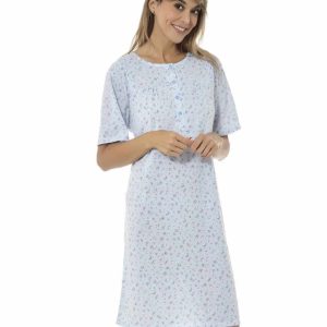 Camisón mujer punto manga corta con tapeta y canesú estampado florecitas