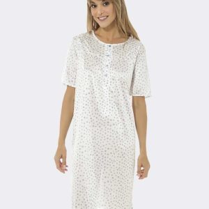 Camisón mujer punto SEDA manga corta con canesú con tapeta con botones estampado con florecitas