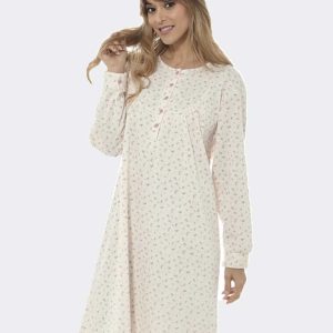 Camisón de mujer punto felpa con tapeta botones y canesú estampado florecitas