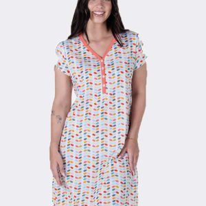 Camisón mujer punto escote pico con botones estampado ‘ramas hojas colorines’