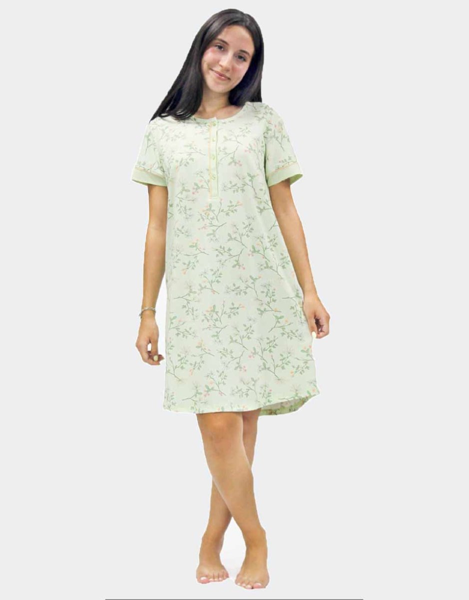 Camisón mujer punto manga corta con tapeta estampado flores con rama