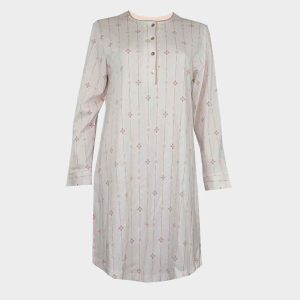 Camisón de mujer felpa escote redondo con abertura botones, estampado con flor en salmón
