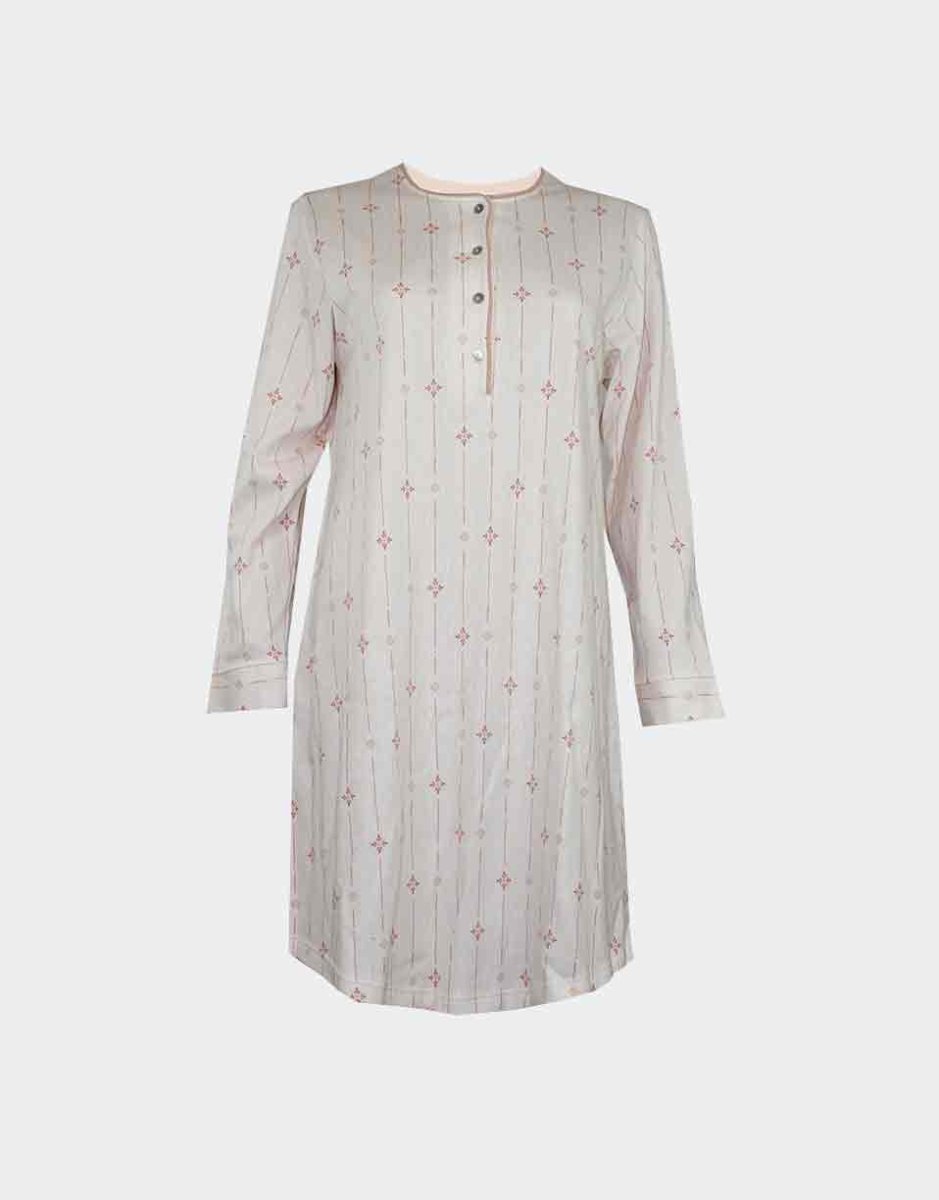 Camisón de mujer felpa escote redondo con abertura botones, estampado con flor en salmón