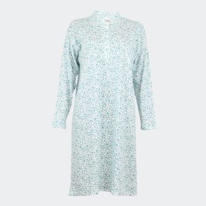 Camisón mujer punto felpa cuello mao con tapeta de botones estampado florecitas