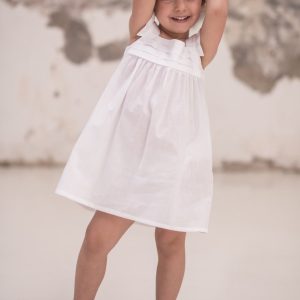 Camisón blanco de tirantes para niña con escote cuadrado – Modelo Thina