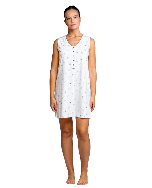 Camisón de Algodón Sin Mangas Egatex – Estampado Floral con Tapeta Abotonada. 261416